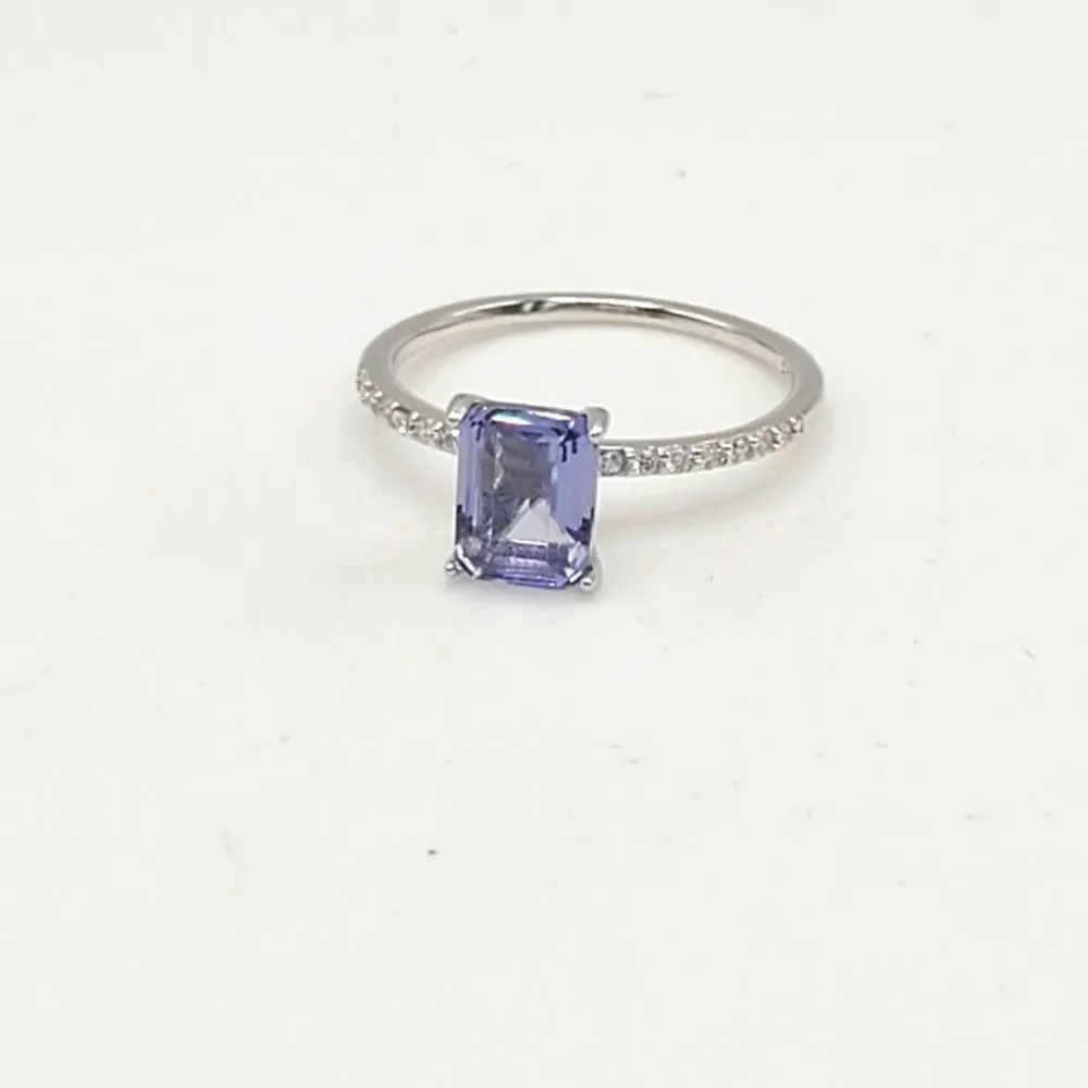 Sterling Silver Ring, Emerald cut lavender CZ Stone size 7